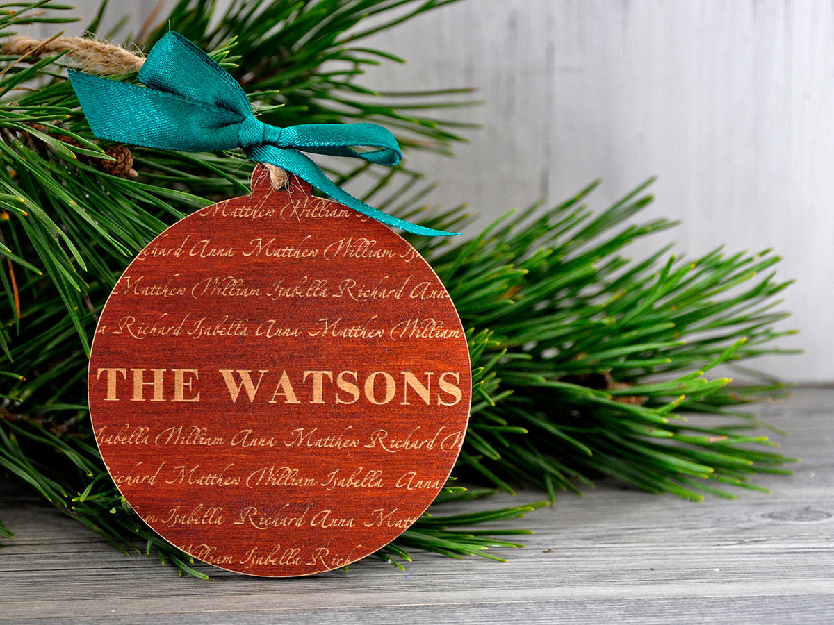 Christmas Ornament Personalized Family Name Wooden Laser Engraved