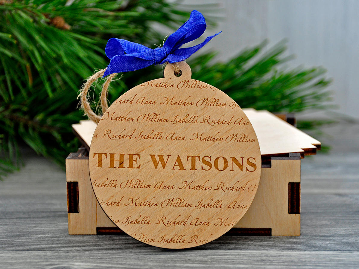 Christmas Ornament Personalized Family Name Wooden Laser Engraved