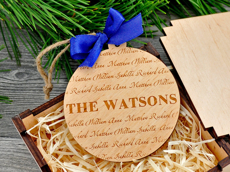 Christmas Ornament Personalized Family Name Wooden Laser Engraved