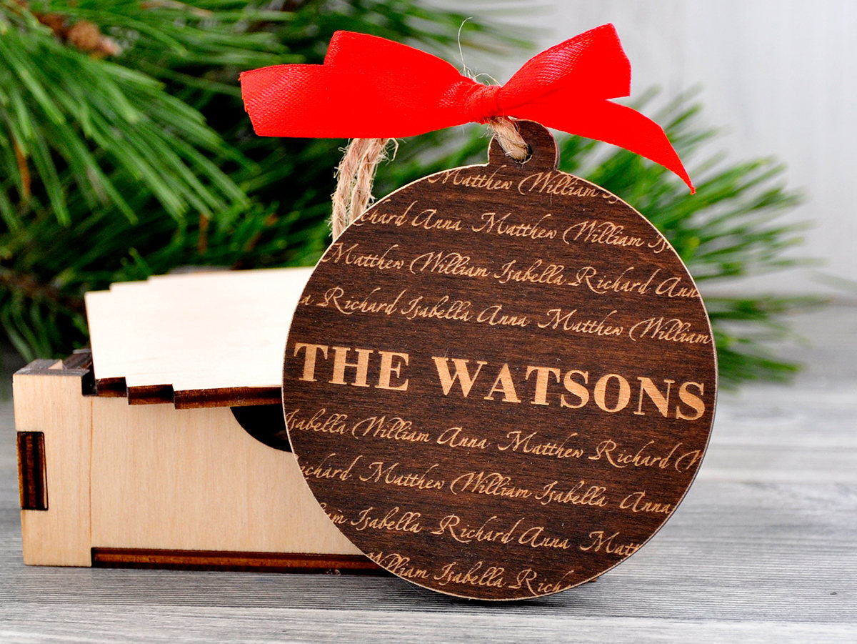 Christmas Ornament Personalized Family Name Wooden Laser Engraved