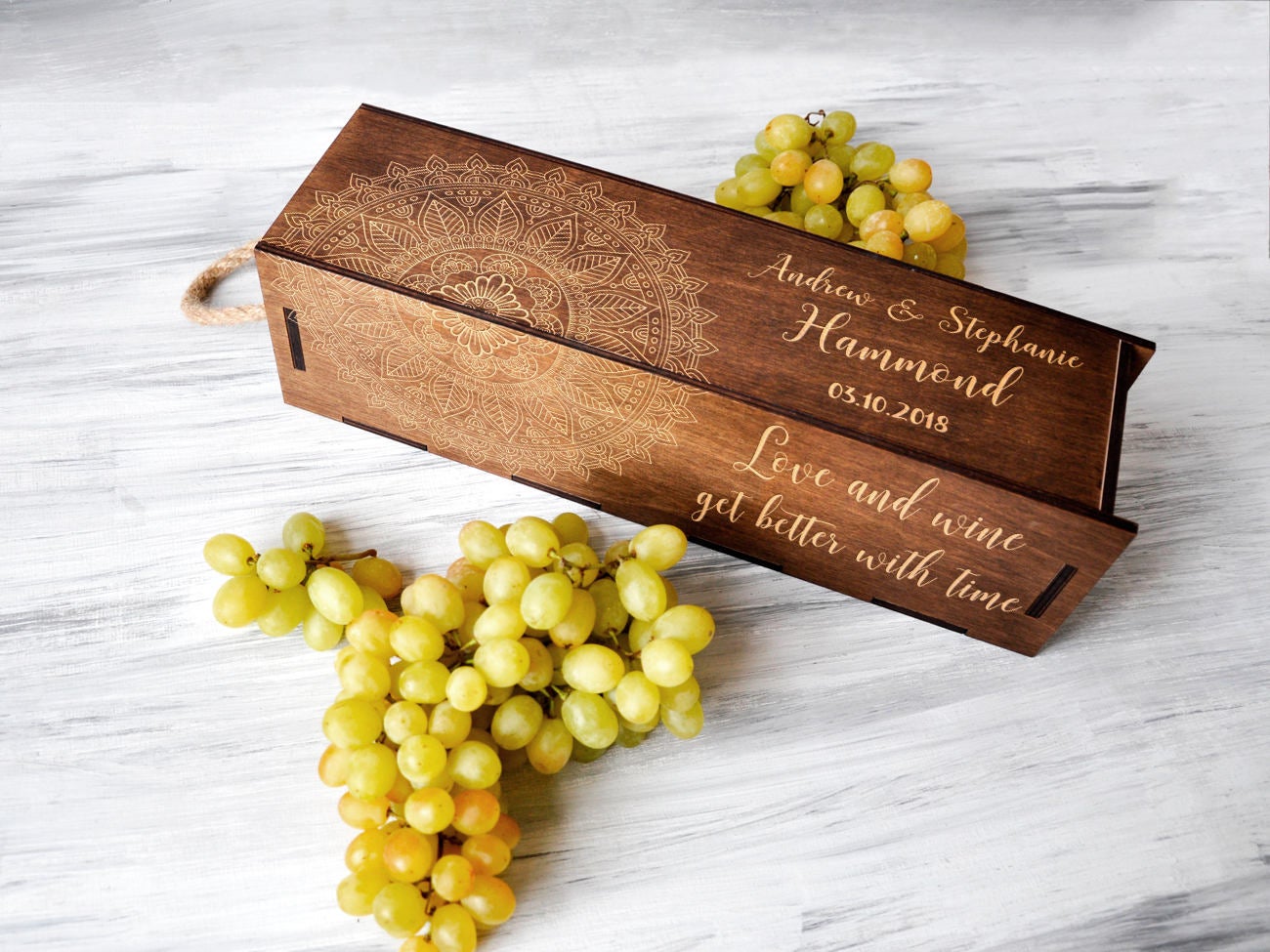 Wooden Wine Box - Mandala Wedding Anniversary Gift