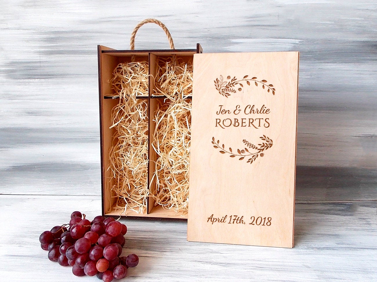 2 Bottles Wine Box with Personal Engraving - Wine Lovers Gift