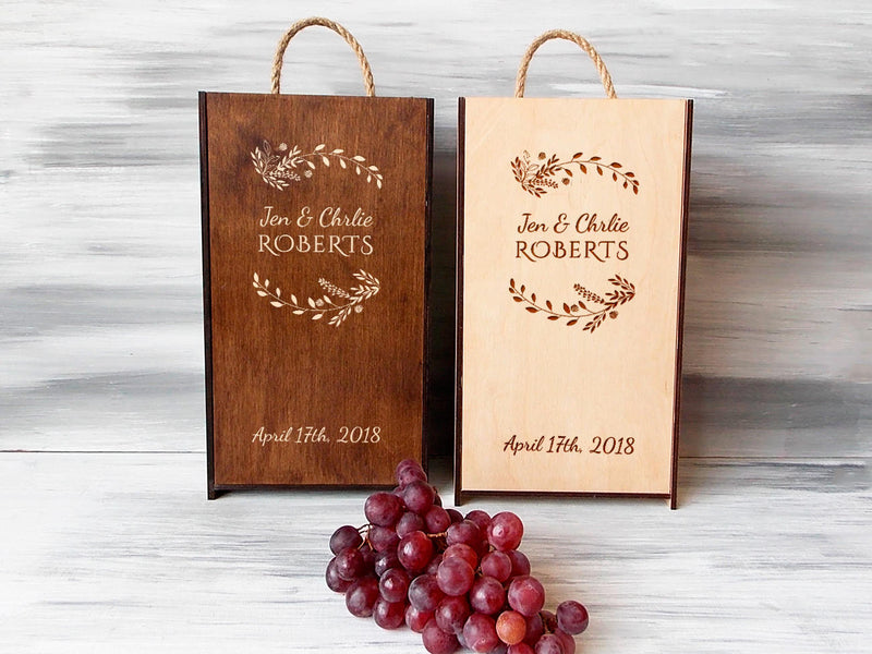 2 Bottles Wine Box with Personal Engraving - Wine Lovers Gift