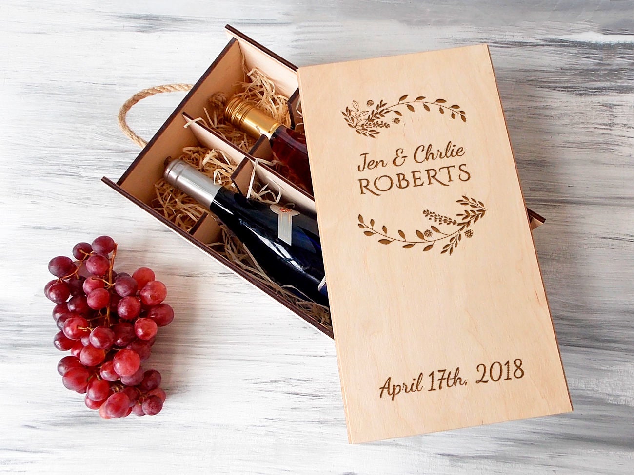 2 Bottles Wine Box with Personal Engraving - Wine Lovers Gift