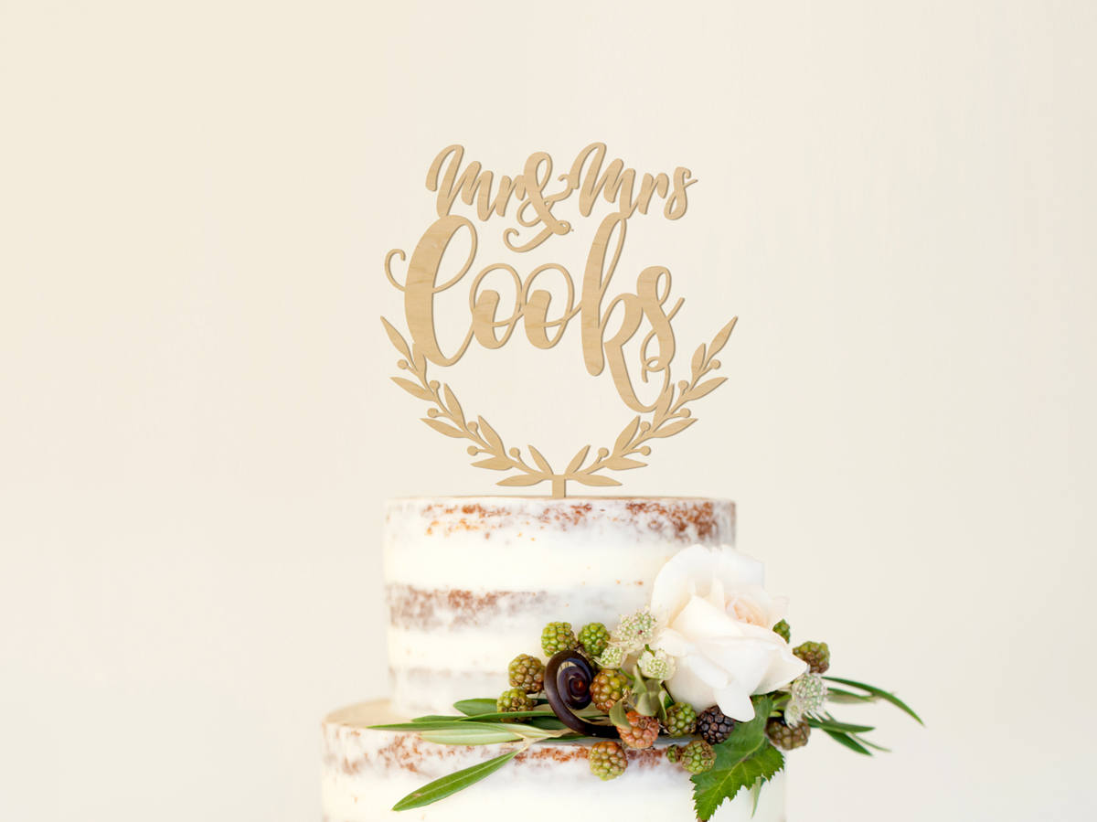 Rustic wedding cake topper - Mr and Mrs modern topper