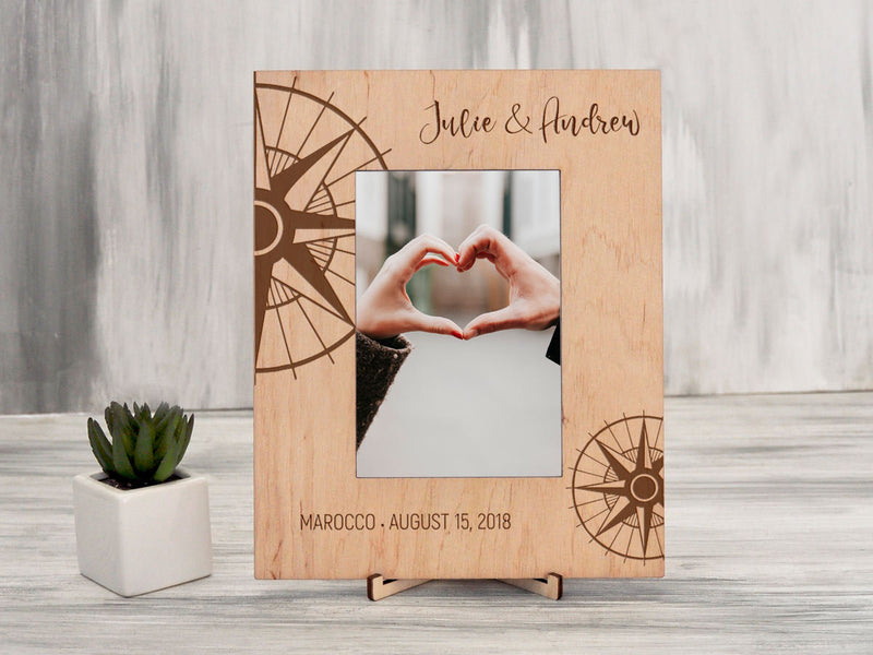 Custom Picture Frame with Compass - Honeymoon Gift for Couple
