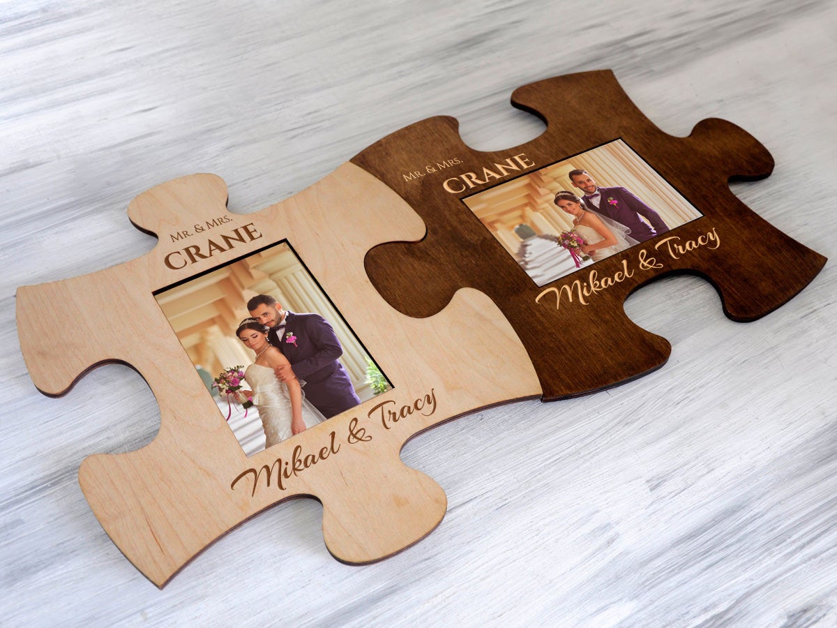 Custom Puzzle Piece Photo Frame Mr & Mrs Wedding Gift