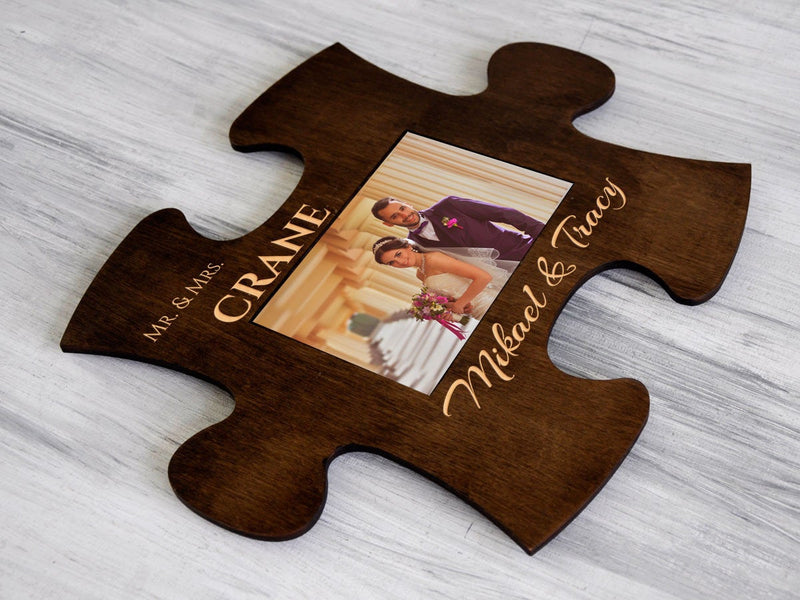 Custom Puzzle Piece Photo Frame Mr & Mrs Wedding Gift