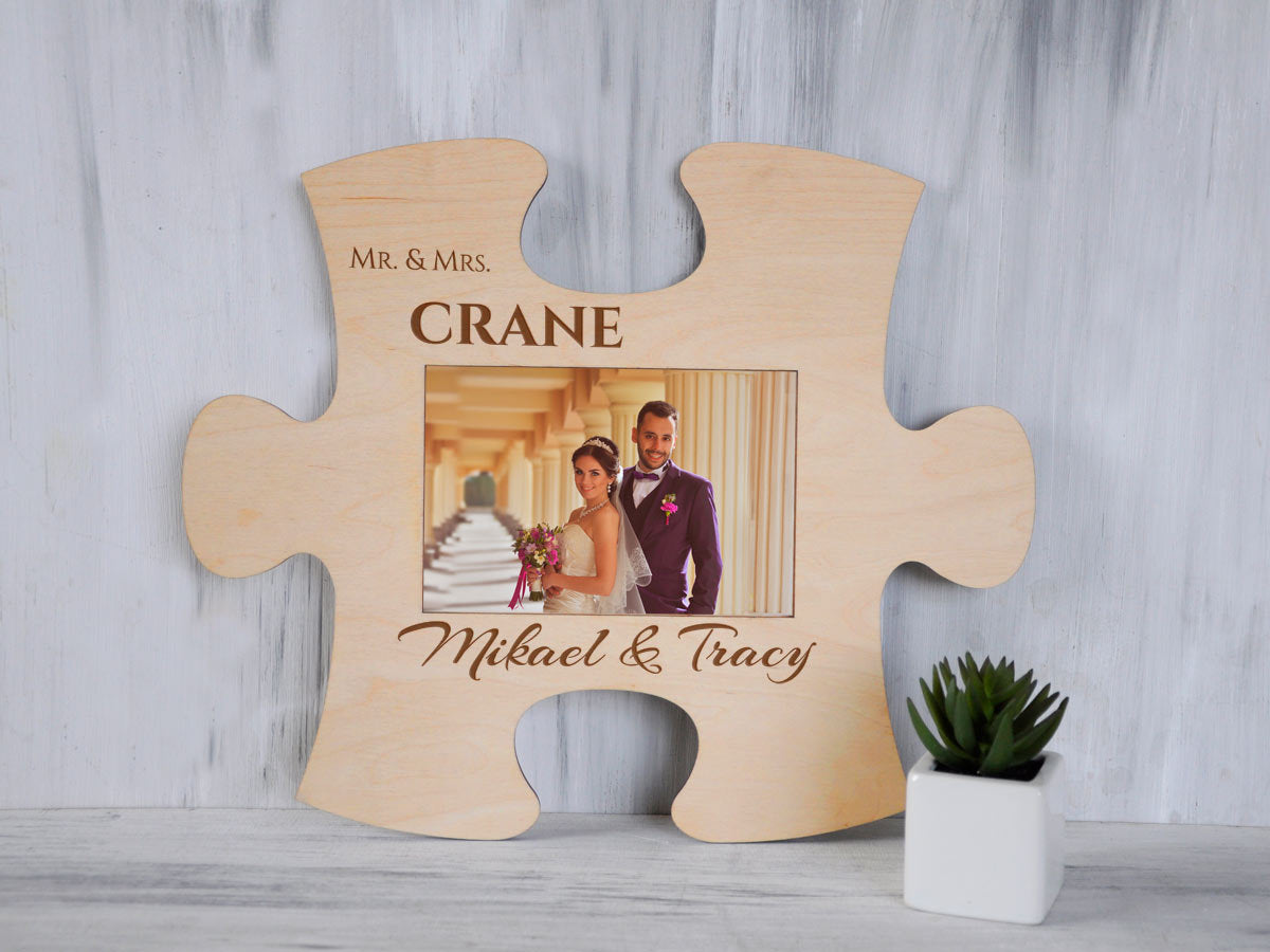 Custom Puzzle Piece Photo Frame Mr & Mrs Wedding Gift