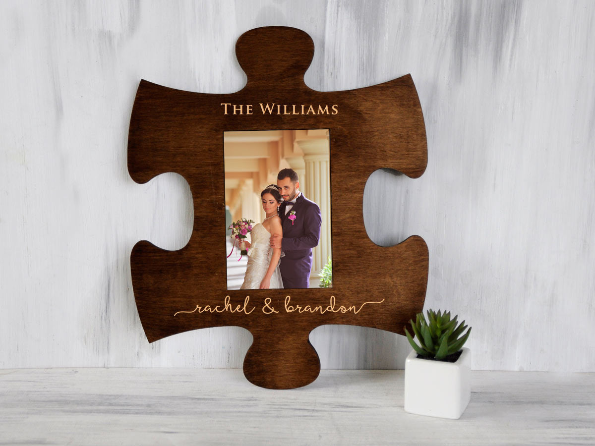 Engraved Puzzle Frame - Engagement Gift for Couple