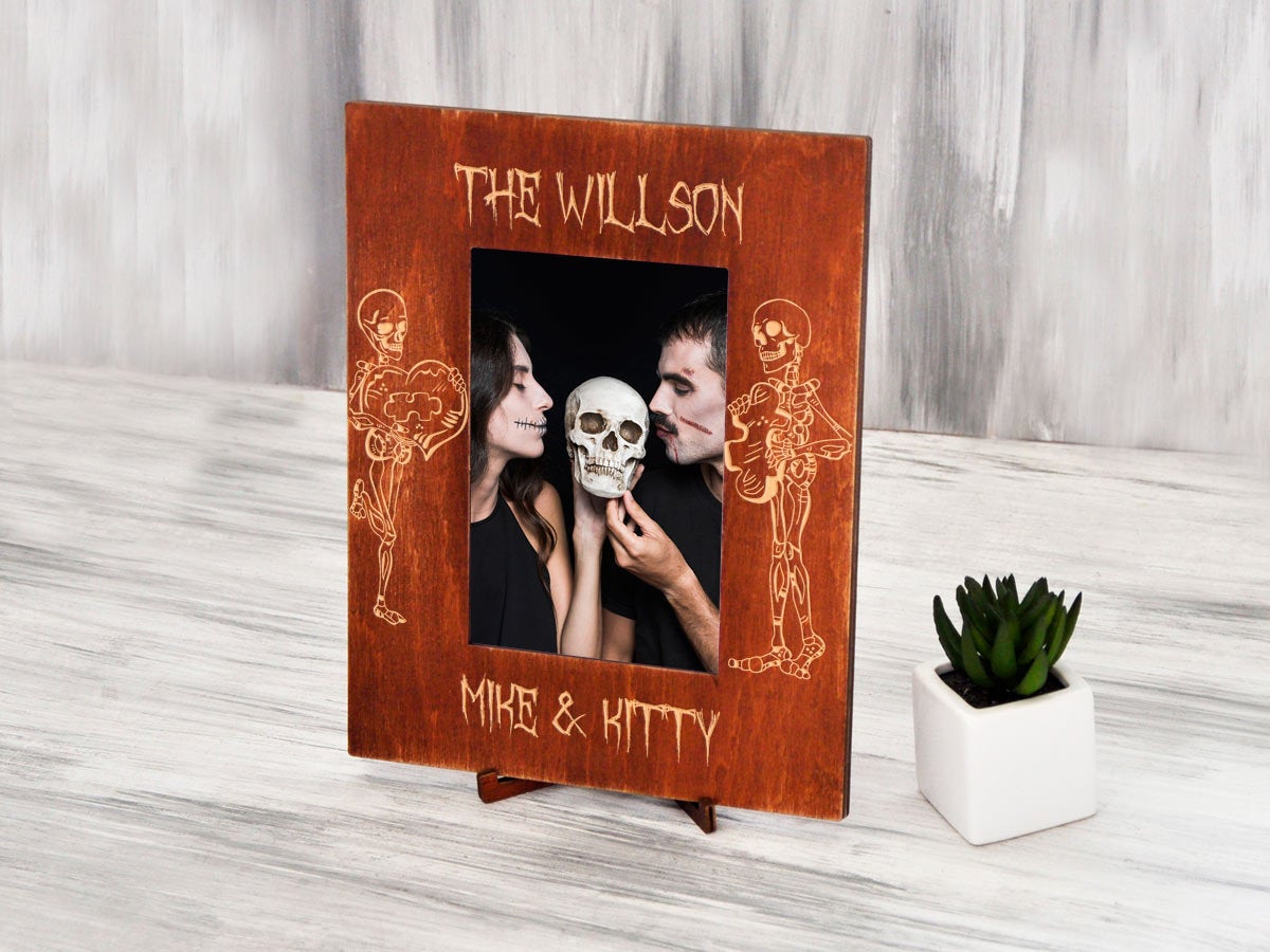 Gothic Wedding Frame with Skeleton Bride & Groom