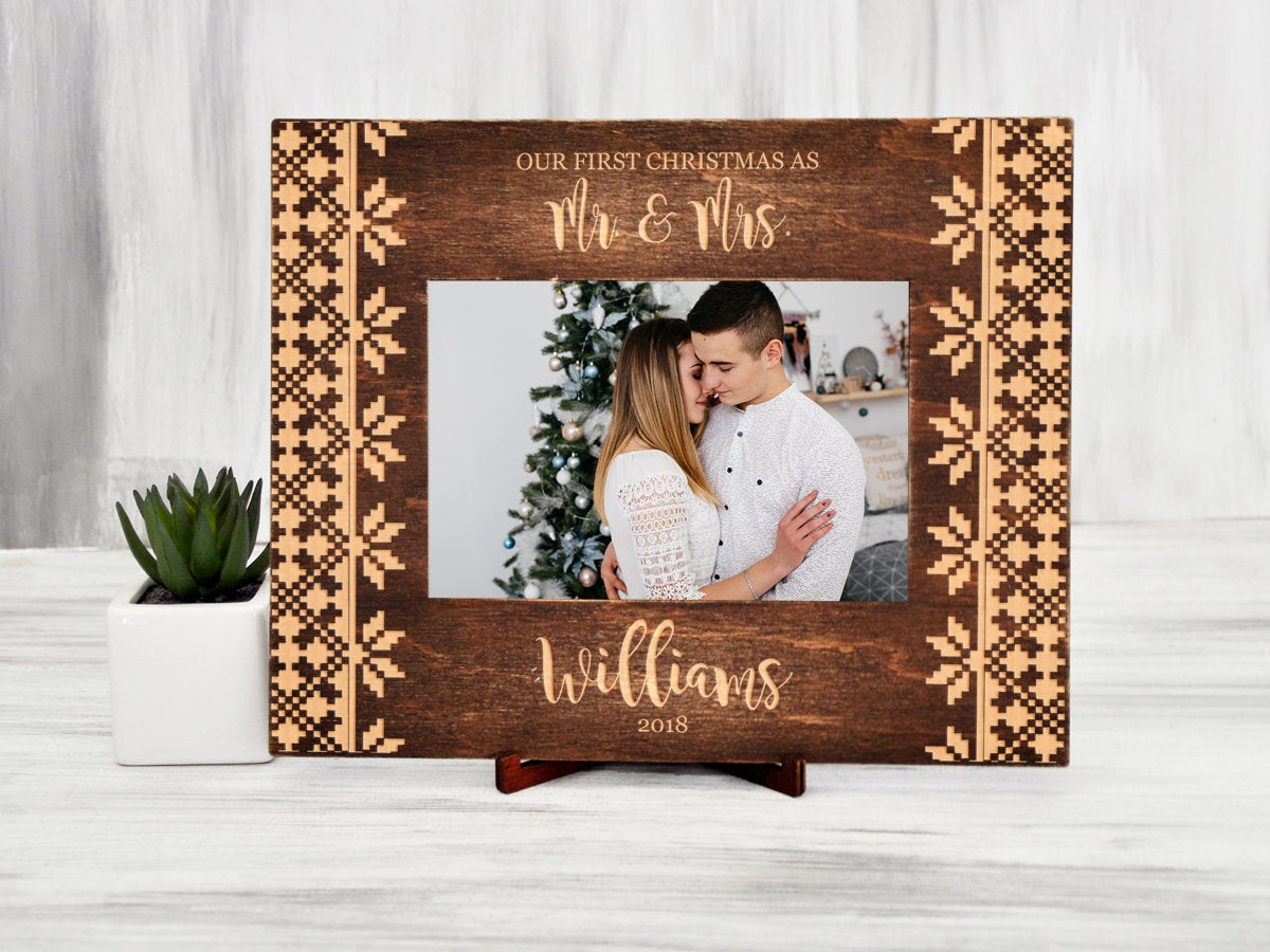 1st Christmas as Mr & Mrs - Wood Photo Frame