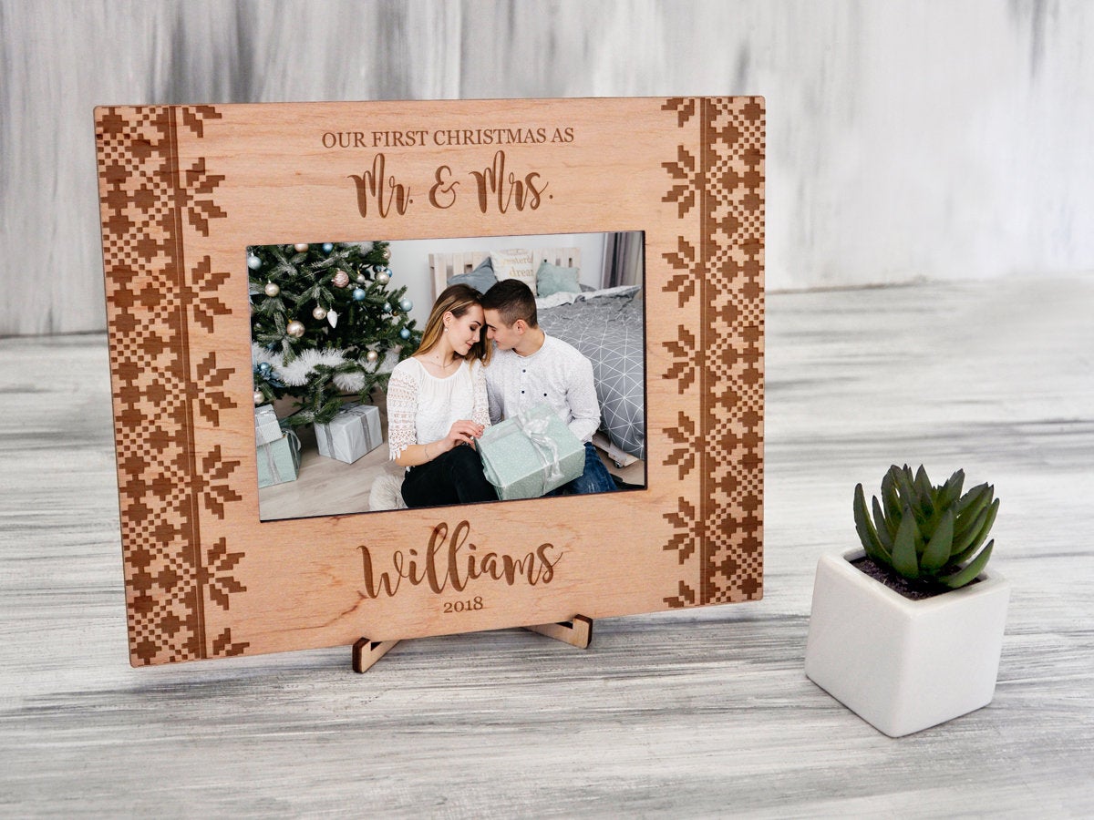 1st Christmas as Mr & Mrs - Wood Photo Frame