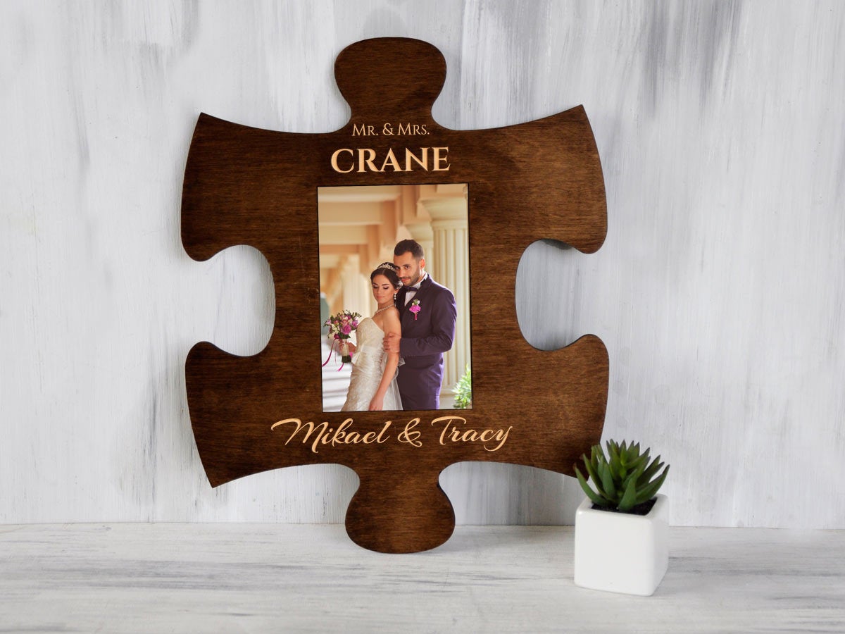 Custom Puzzle Piece Photo Frame Mr & Mrs Wedding Gift