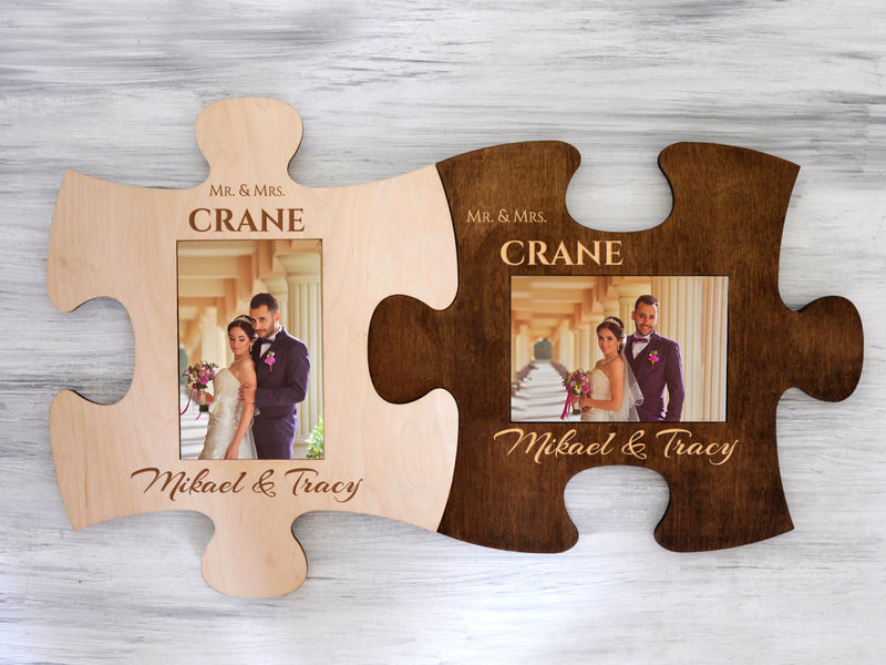 Custom Puzzle Piece Photo Frame Mr & Mrs Wedding Gift