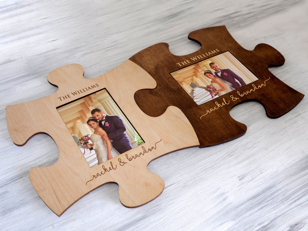 Engraved Puzzle Frame - Engagement Gift for Couple