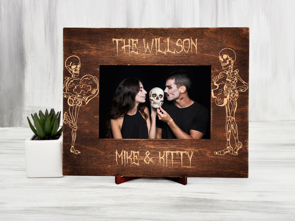 Gothic Wedding Frame with Skeleton Bride & Groom