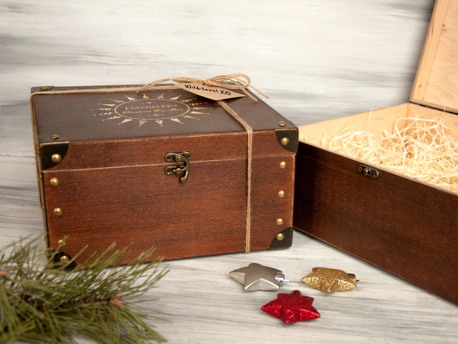 Engraved Wood Keepsake Box - Vintage Christmas Gift Box