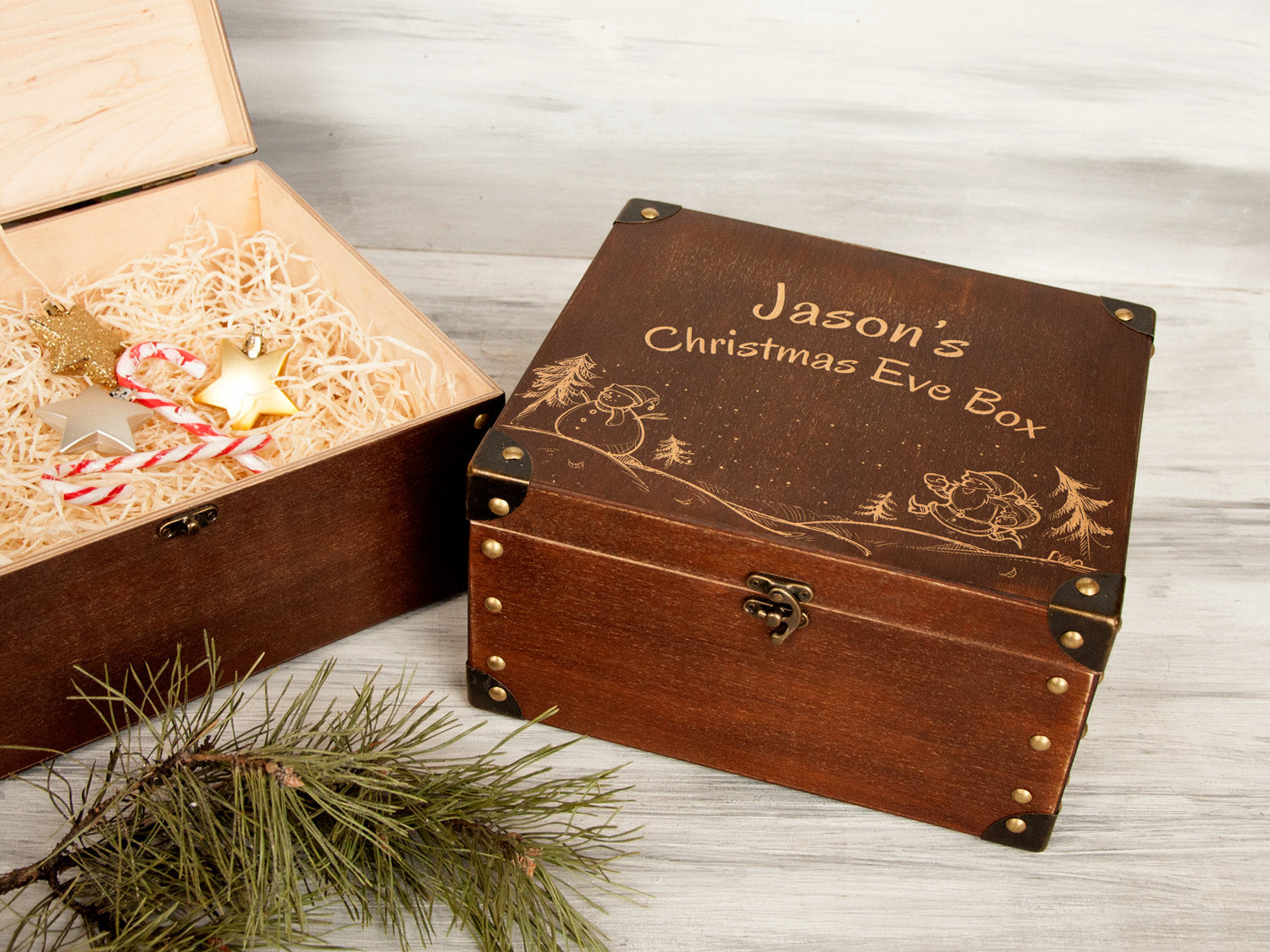 Bespoke Wooden Christmas Eve Box with Snowman