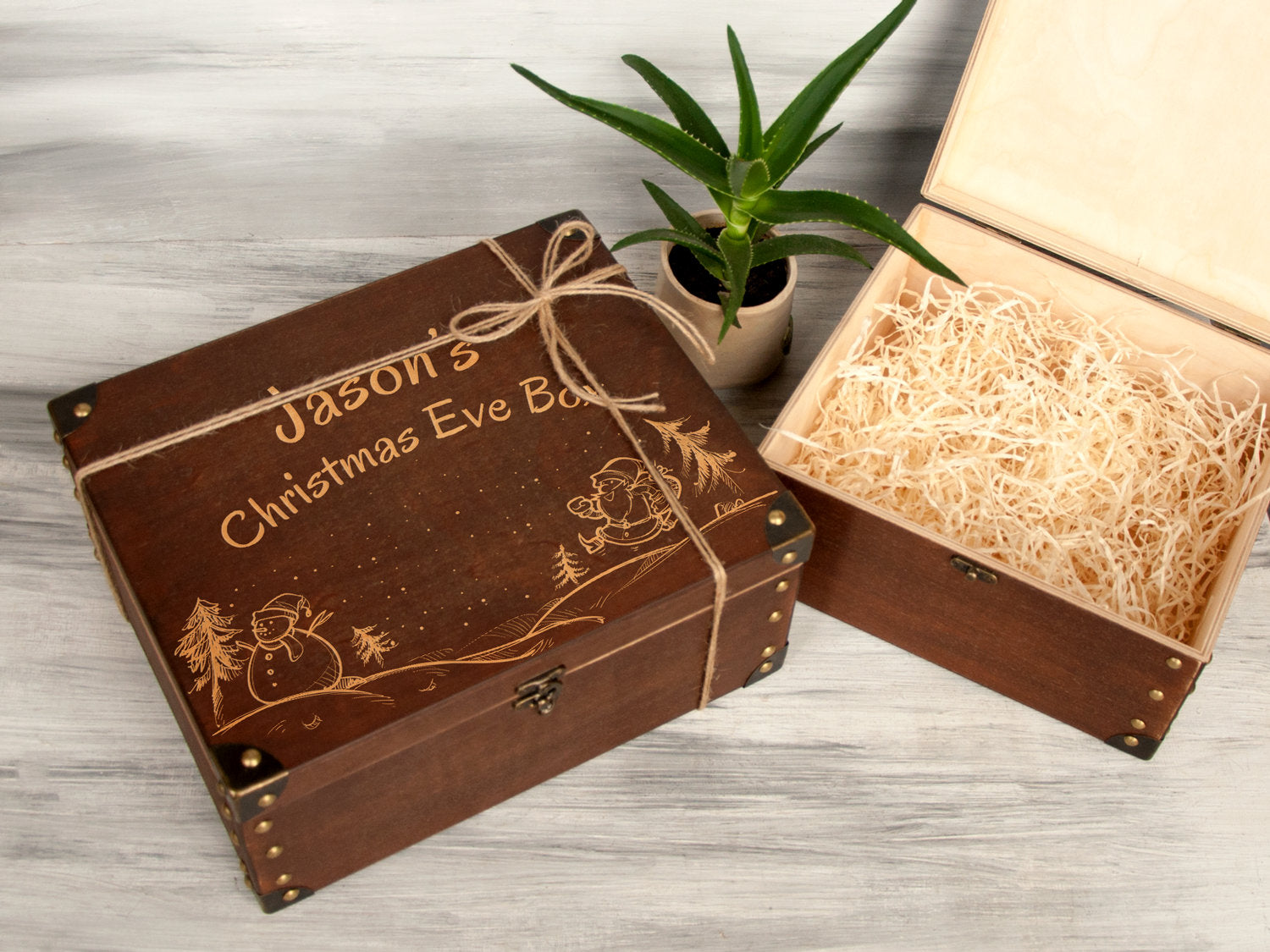 Bespoke Wooden Christmas Eve Box with Snowman