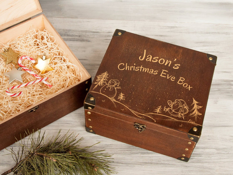 Bespoke Wooden Christmas Eve Box with Snowman