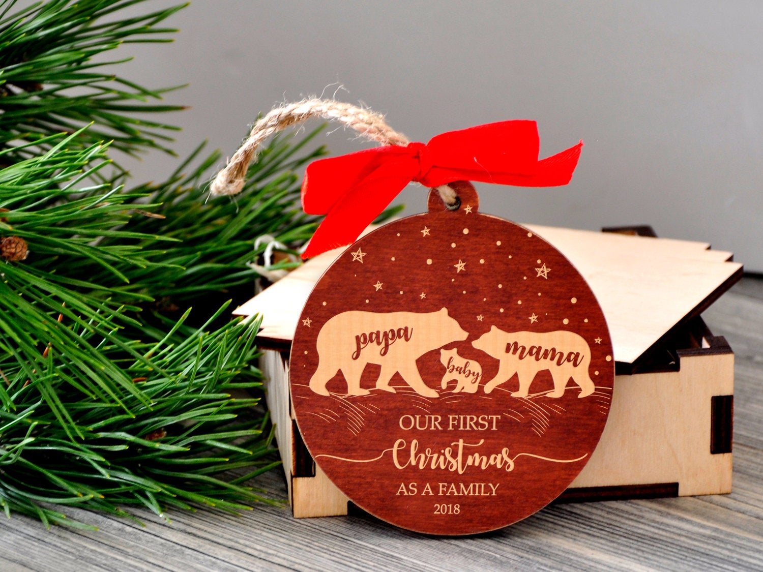 Bear Family Christmas Ornament - Our First Christmas as Family of Three