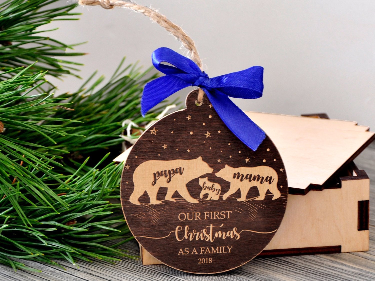 Bear Family Christmas Ornament - Our First Christmas as Family of Three