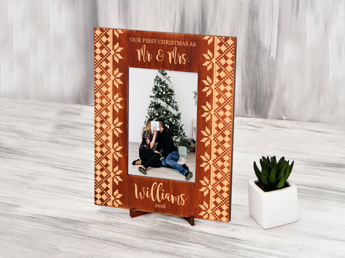 1st Christmas as Mr & Mrs - Wood Photo Frame