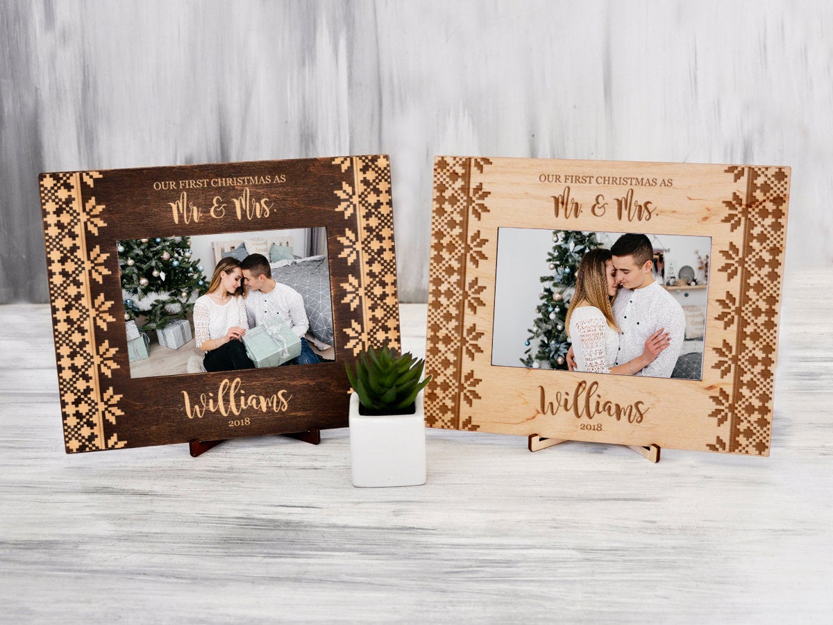 1st Christmas as Mr & Mrs - Wood Photo Frame