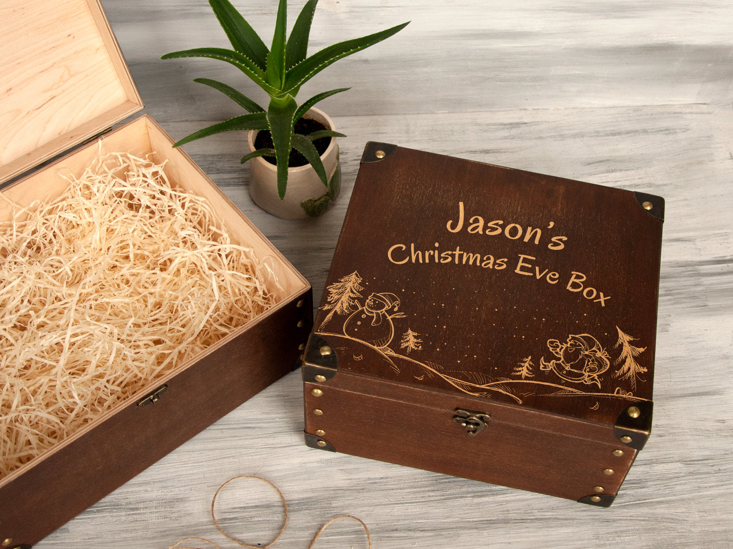 Bespoke Wooden Christmas Eve Box with Snowman