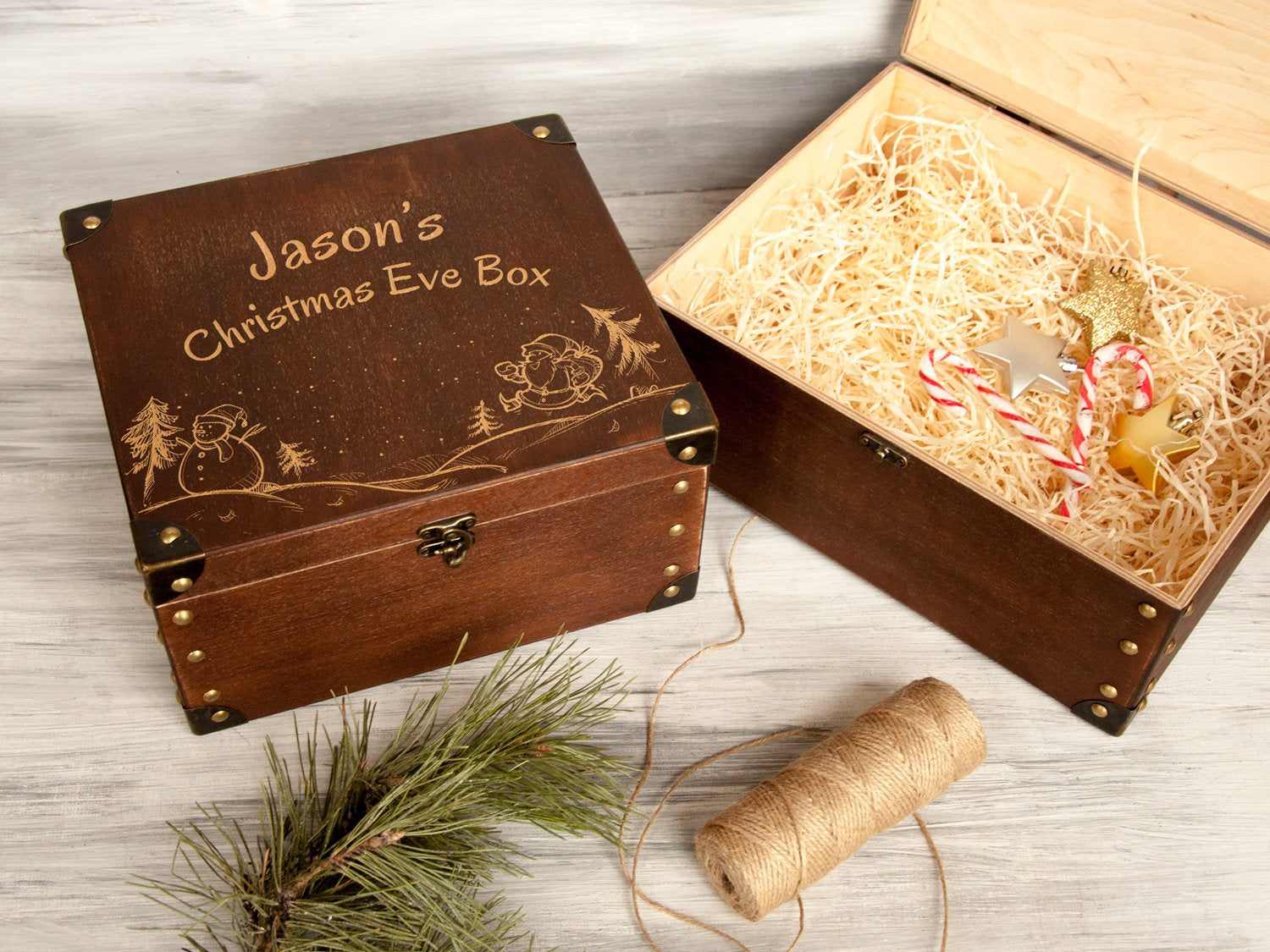 Bespoke Wooden Christmas Eve Box with Snowman