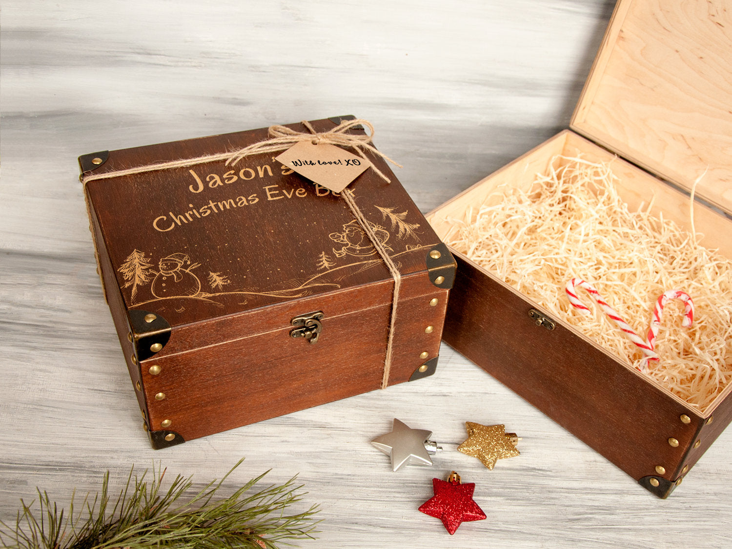 Bespoke Wooden Christmas Eve Box with Snowman