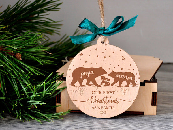 Bear Family Christmas Ornament - Our First Christmas as Family of Three