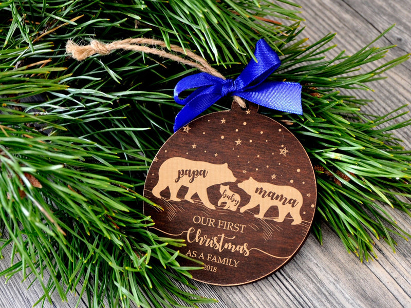 Bear Family Christmas Ornament - Our First Christmas as Family of Three