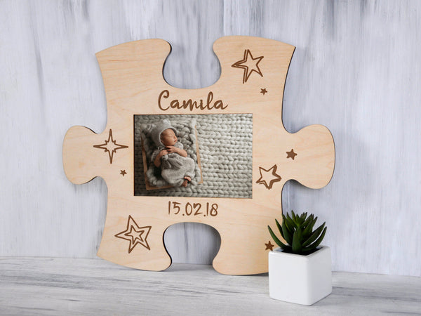 Wood Picture Puzzle Frame - Personalized New Baby Frame