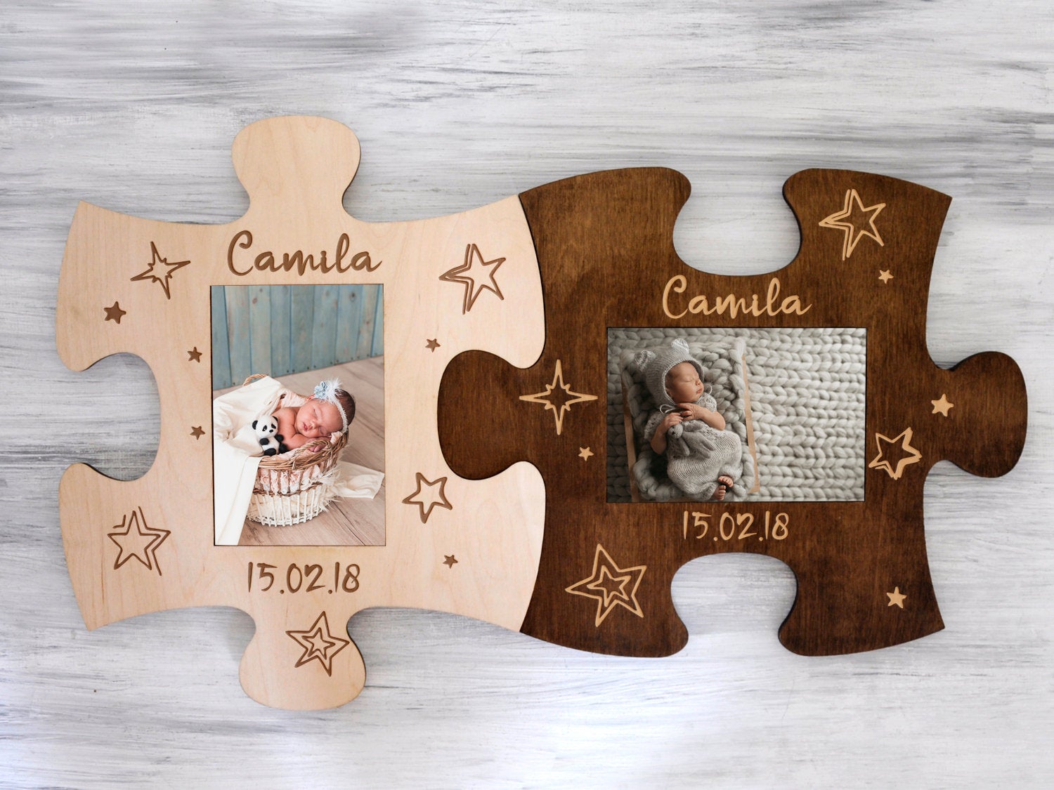 Wood Picture Puzzle Frame - Personalized New Baby Frame