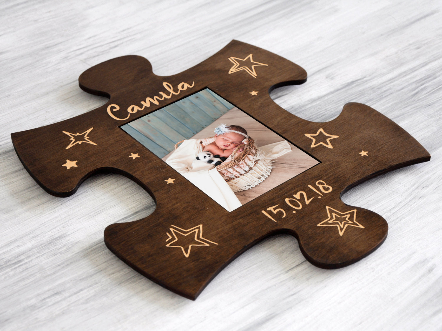 Wood Picture Puzzle Frame - Personalized New Baby Frame