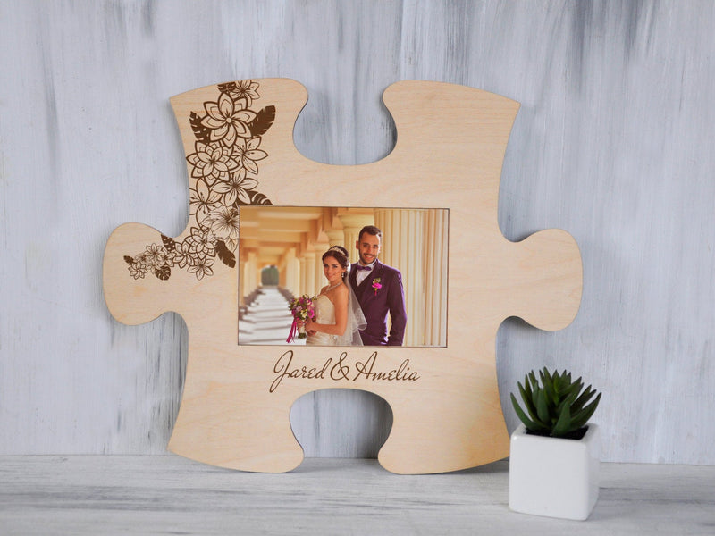 Personalized Photo Frame Custom Puzzle Piece - Wedding Gift for Couple