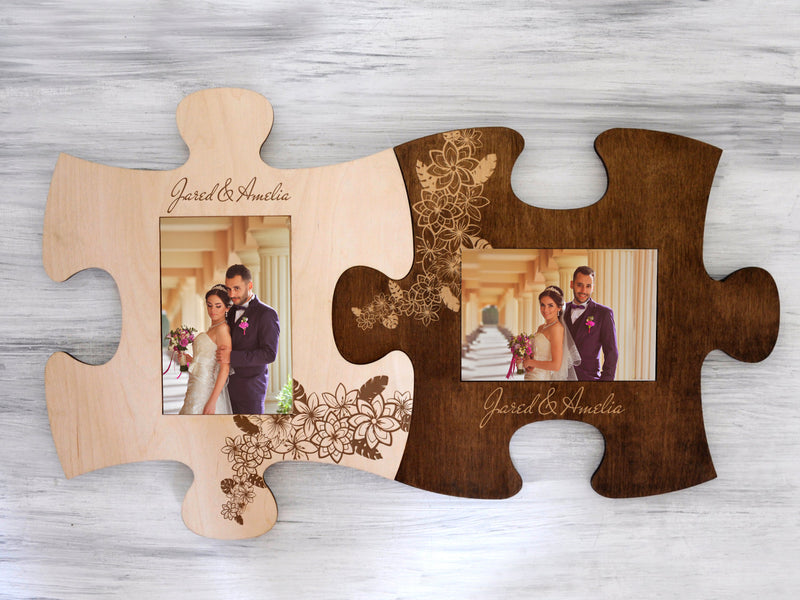 Personalized Photo Frame Custom Puzzle Piece - Wedding Gift for Couple