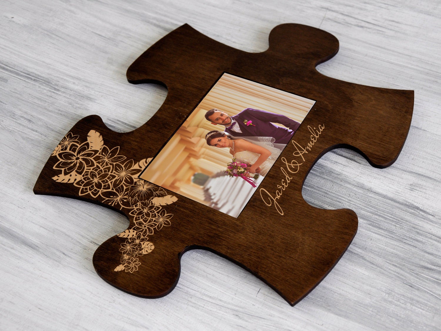 Personalized Photo Frame Custom Puzzle Piece - Wedding Gift for Couple