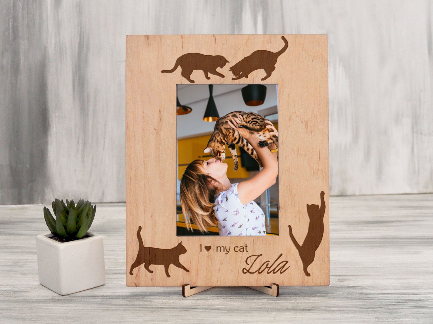 Wood Photo Frame - Cat Lover Gift