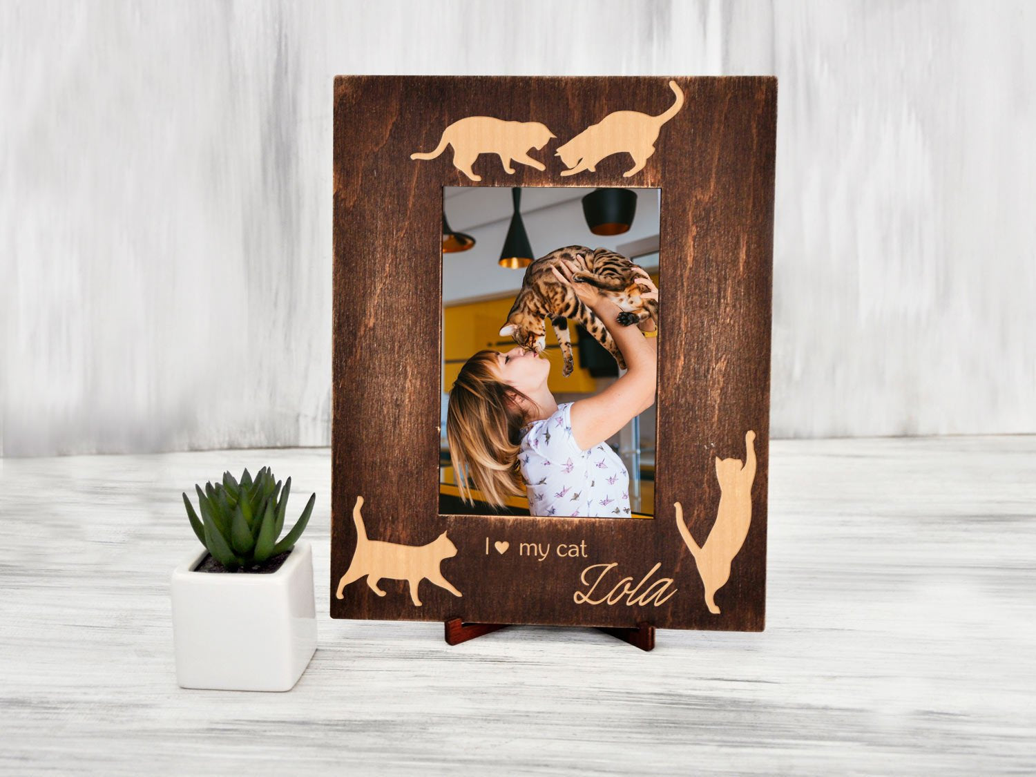 Wood Photo Frame - Cat Lover Gift