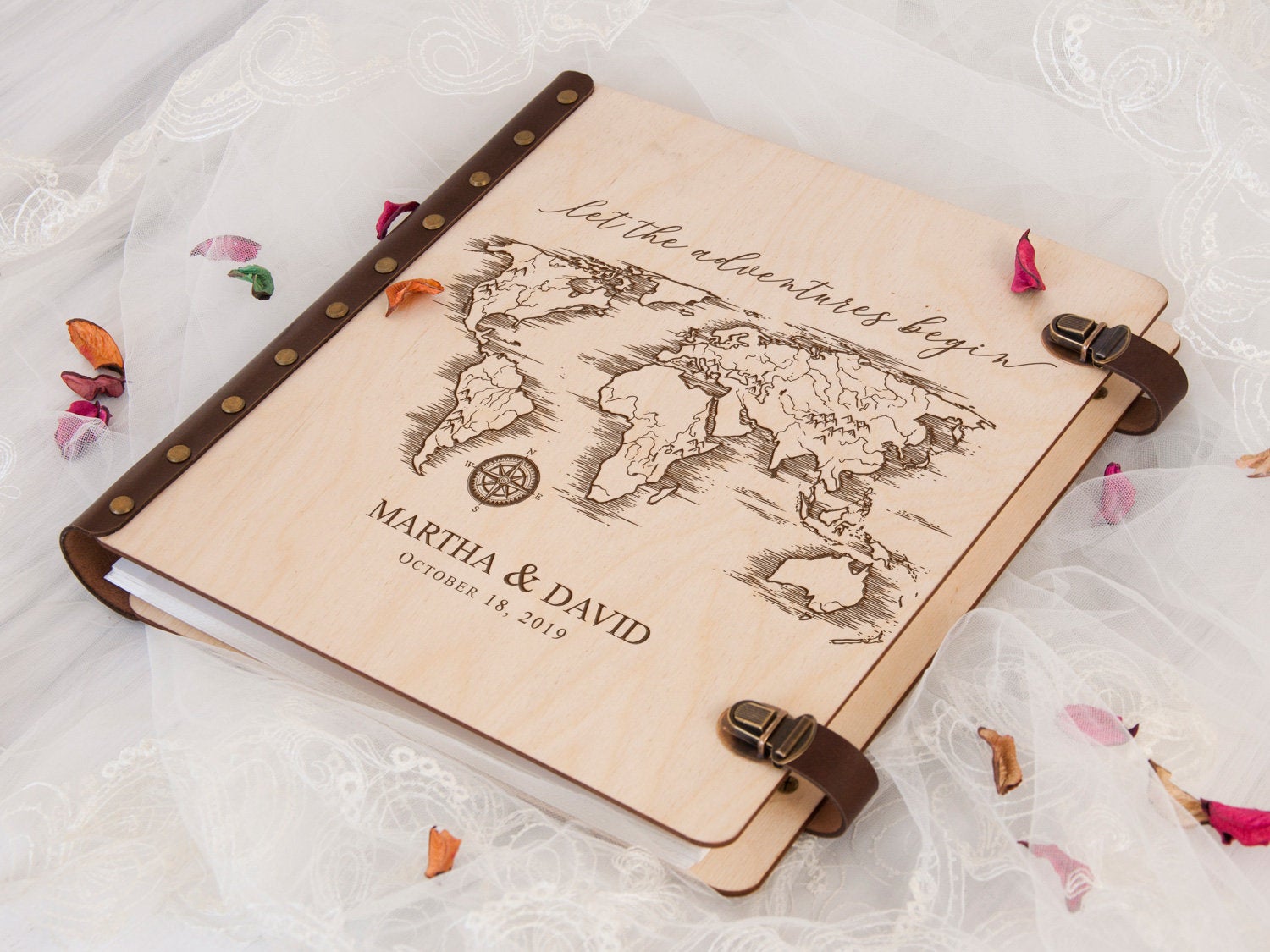 Wedding Photo Album with World Map Album Let the Adventures Begin