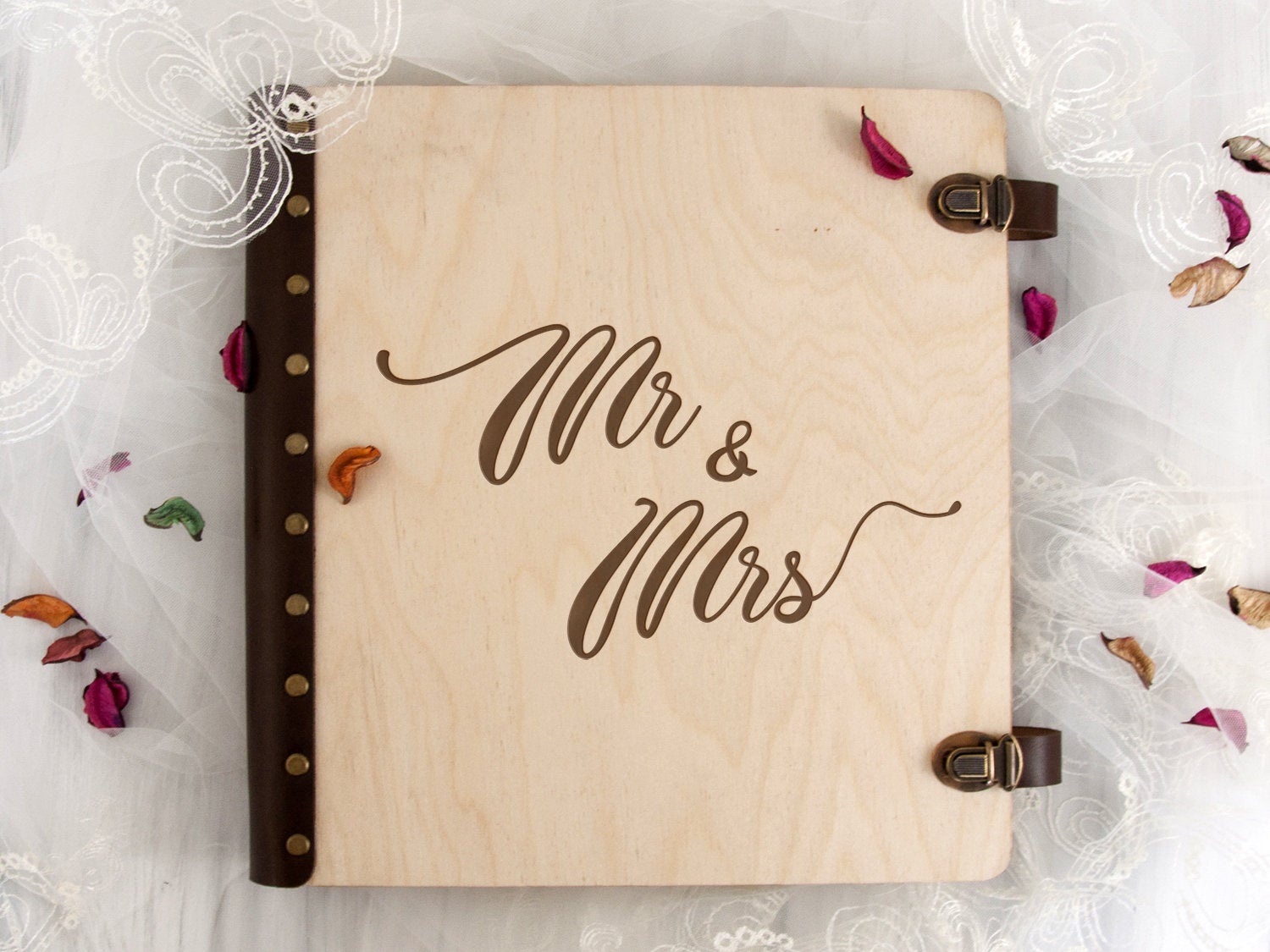 Mr & Mrs Wedding Album with Self-Adhesive Sheets - Housewarming Gift for Newlyweds