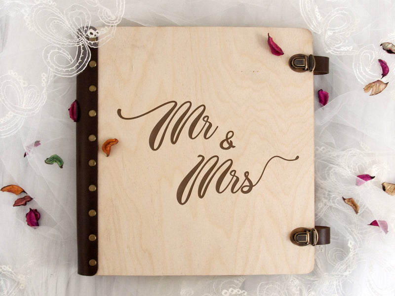 Mr & Mrs Wedding Album with Self-Adhesive Sheets - Housewarming Gift for Newlyweds