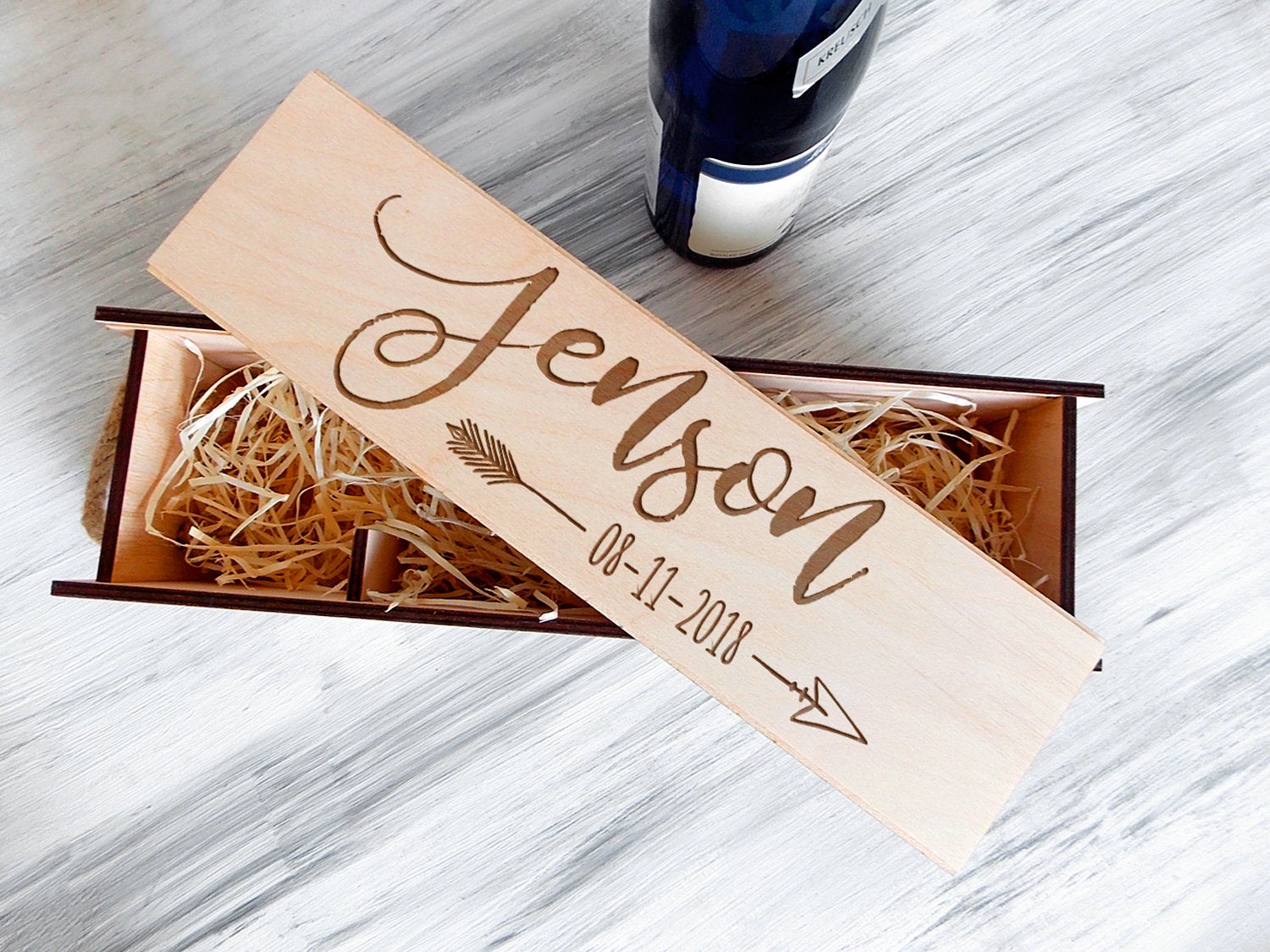 Personalized Wedding Wine Box - 5th Anniversary Gift for Couple in Boho Style