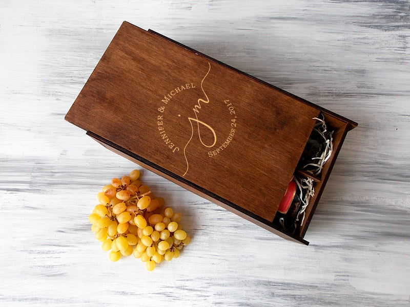 Double Wine Box with Monogram -  5th Anniversary Gift fro Couple