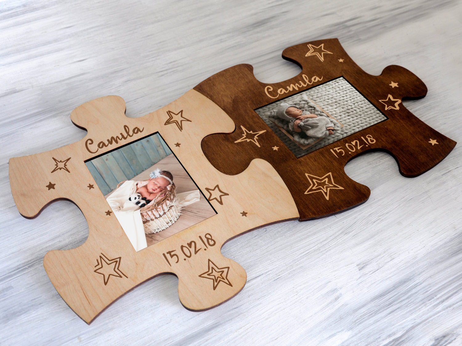 Wood Picture Puzzle Frame - Personalized New Baby Frame