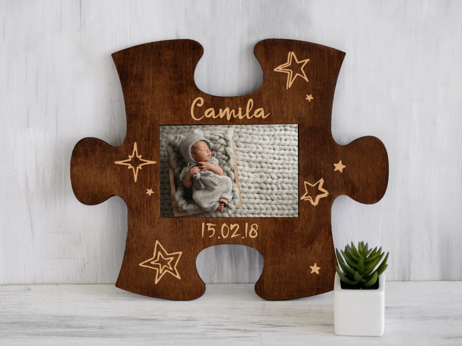 Wood Picture Puzzle Frame - Personalized New Baby Frame