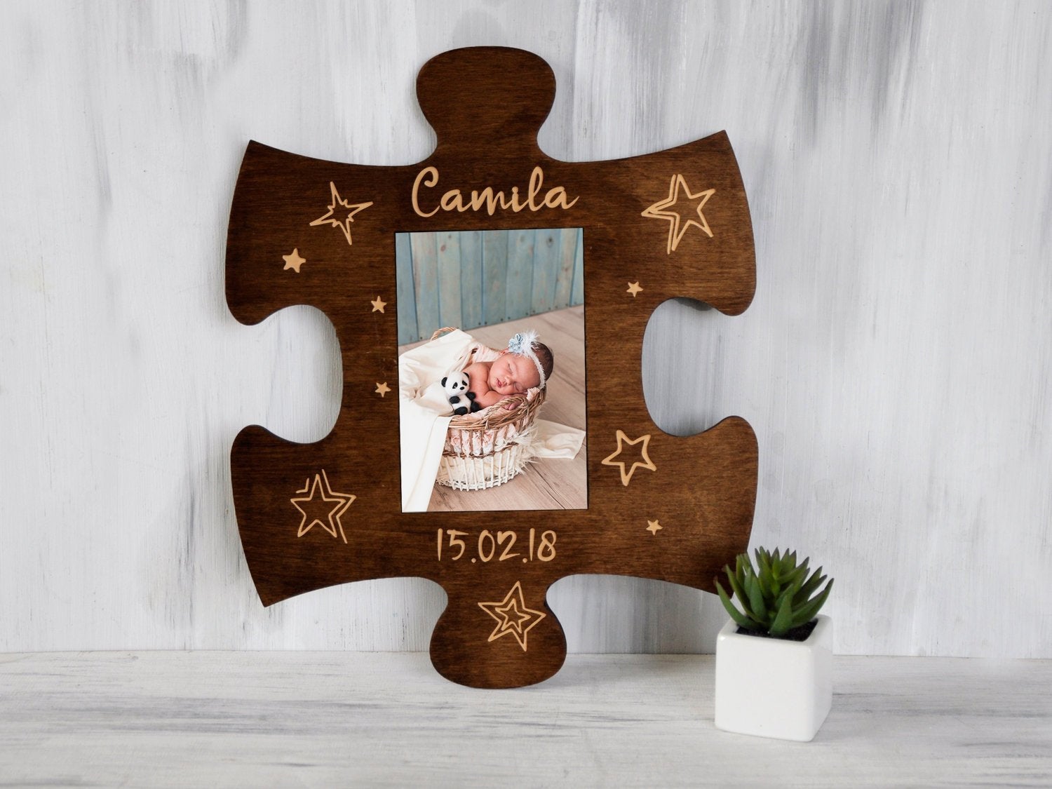 Wood Picture Puzzle Frame - Personalized New Baby Frame